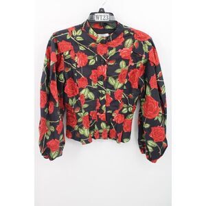 Lalibela Rose Dramatic Puff Sleeve Cotton Peplum Floral Blouse SIZE XS NWT